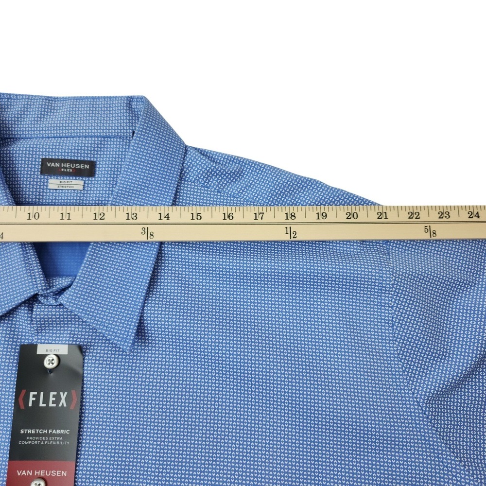 Van Heusen Flex Big Fit Mens Dress Shirt Blue Geometric Stretch Long Sleeve NEW - Picture 4 of 12